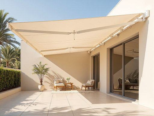 Modern cantilever umbrella showing black frame with gray canopy, installed beside pool area, contemporary design with side-mounted mechanism